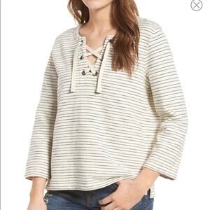 Madewell Striped Lace Up 100% Cotton Sweater Top Size Small